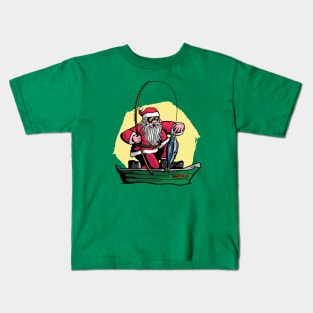 Funny Fishing Santa Claus Kids T-Shirt